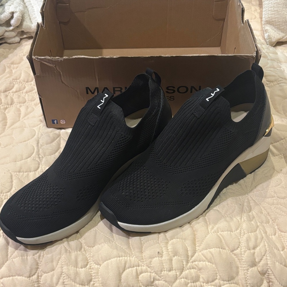 Mark Nason Black and White Slip-On Sneakers